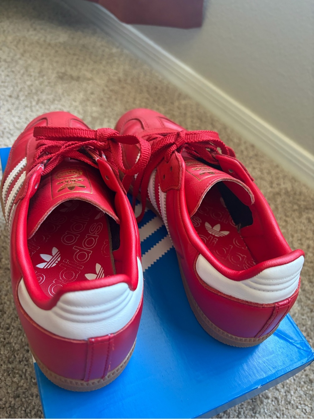 adidas samba Red Sneakers with White Stripes and Gold Logo - Picture 3 of 5